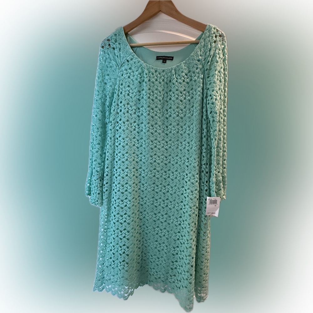 NWT Size 18 Chris McLaughlin Mint colored dress with ruffled sleeve.